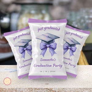 Purple Bow Graduation Hat Chip Bag, Printable Favor Digital Download, Editable Chip Bag Wrapper, Grad Party Favor, Congrats Template Design