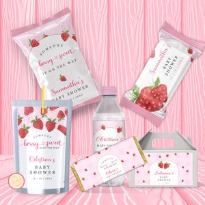 Editable Berry Sweet Baby Shower Favor Template, Chip Bag, Chocolate Wrapper, Girl Shower, Printable Party Favor Digital Download 7WUDX