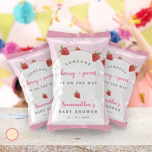 Editable Berry Sweet Baby Shower Chip Bag Wrapper Template, Berry Baby Shower, Girl Shower, Printable Party Favor Digital Download 7WUDX