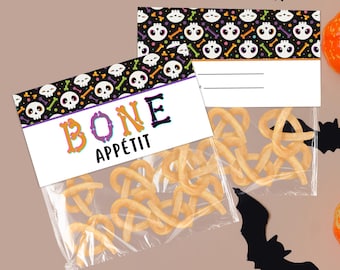 Utskrivbara Bone Appétit Halloween-godisdekorationer: Godis, pretzels, festgåva (digital nedladdning)