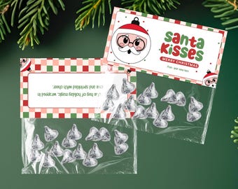 Editable Santa Kisses Bag Topper Printable, Holiday Bag Topper, Christmas Kids Classroom Gift, Winter | Instant Download