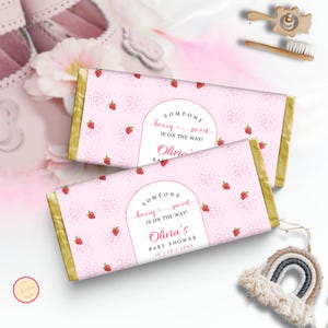 Editable Berry Sweet Baby Shower Chocolate Wrapper Template, Berry Baby Shower, Girl Shower, Printable Party Favor Digital Download 7WUDX