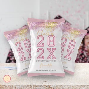Pink Graduation Chip Bag, Printable Favor Digital Download, Editable Chip Bag Wrapper, Grad Party Favor, Congrats Template Design