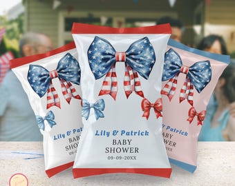 Modello di sacchetto per patatine per baby shower patriottico: bomboniera per la festa del 4 luglio (download digitale)