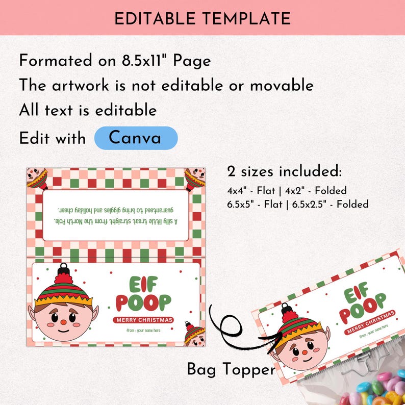 Editable Elf Poop Bag Topper Printable, Holiday Bag Topper, Christmas ...