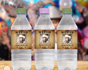 Editable Cowboy Wanted Water Bottle Label Template: Rodeo Party Favor (Digital Download)