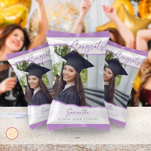 Purple Graduation Chip Bag, Printable Favor Digital Download, Editable Chip Bag Wrapper, Grad Party Favor, Congrats Template Design