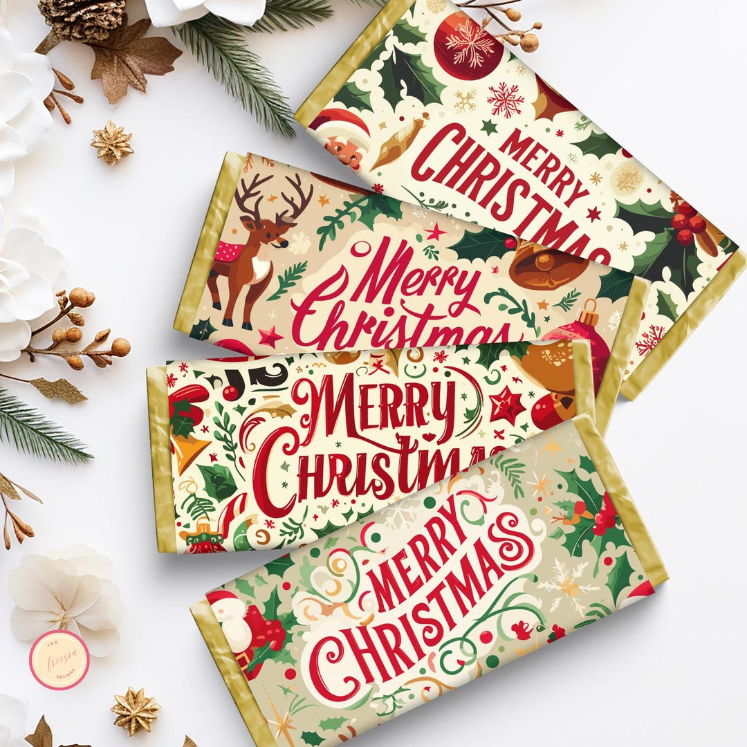 Christmas Decorated Wrapper Printable Merry Christmas Chocolate Wrapper Template, Printable Holiday ...