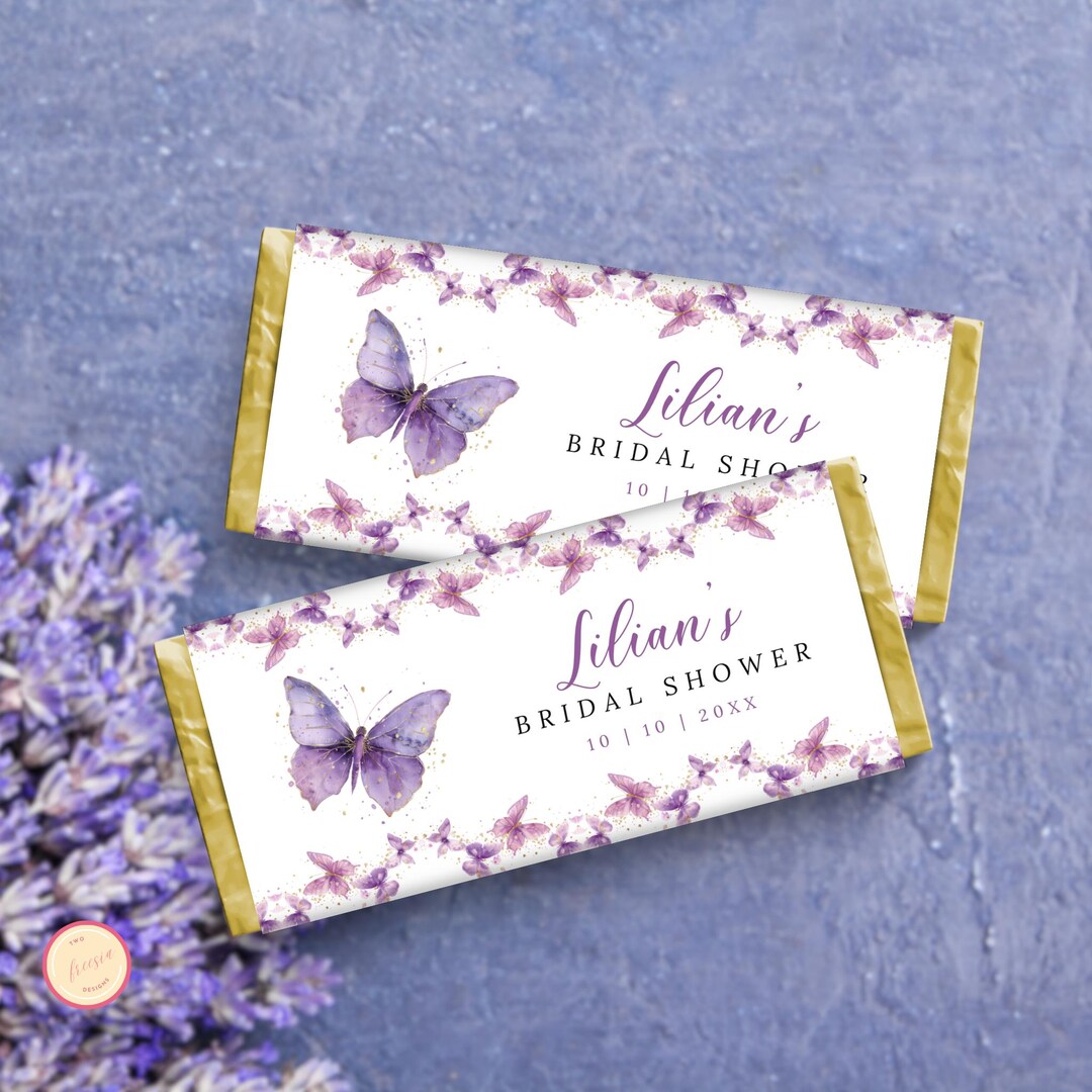 Gift Rapper Violet Purple Butterfly Bridal Shower Chocolate Wrapper: Editable Favor ...