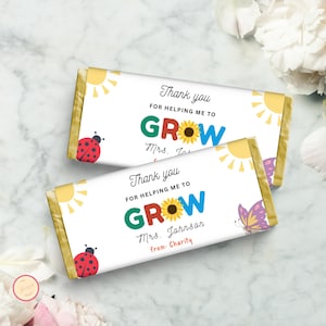 Editable Teacher Appreciation Chocolate Wrapper Template, Thank you for Helping Us To Grow, Printable Party Favor Digital Download