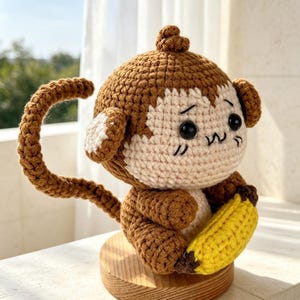 Virkad apa-nyckelring med banan, amigurumi-apberlock, söt mjuk apa-plyschväska-hänge, kawaii-apgåva