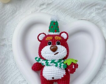 Handmade Crochet Lotso Amigurumi, Lotso with Christmas Hat