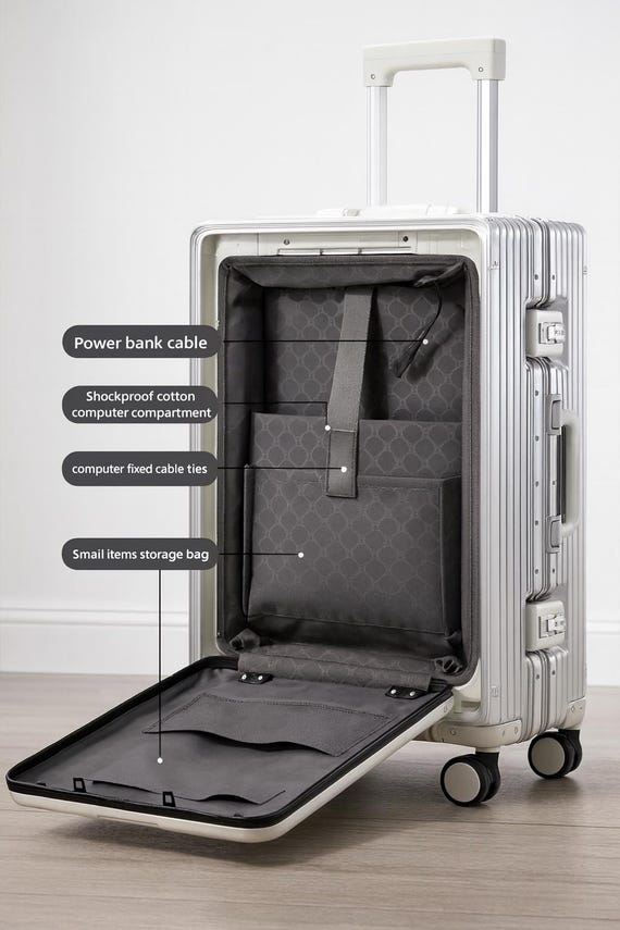 Aluminum frame suitcase | Abs+Pc hard Shell | USB Charging Port | TSA Lock | Durable Rolling Luggage