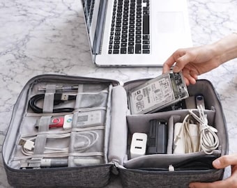 Travel Cable Organizer Bag – Electronics Accessories Storage Case – Tech Gadget Organizer Pouch – Charger & Cable Holder
