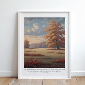 Colossians 3:17 Thanksgiving Bible Verse Sign for Christian Home, Cozy Autumn Wall Art, Give Thanks Printable Fall Landscape Digital Print