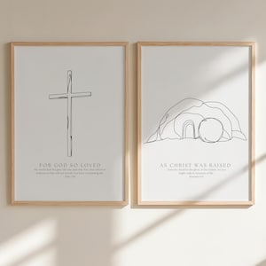 Minimalistisk kristen väggkonst, paket med 2 | Tryck med kors och tom grav | Påskdekor (digital nedladdning)