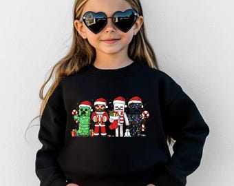MineC Kids Christmas Gamer Sweatshirt, Pixel Game Youth Holiday Sweatshirt, Family Matching MineC Gamer Outfit, Cute Festive Gaming Gift