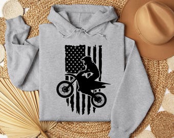 American Flag Motocross Hoodie, Racing Moto Gift, Motocross Dirt Bike Hoodie, American Flag Motocross Hoodie, Cool Racing Moto Gift,