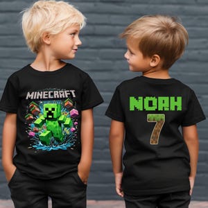 Personalized MineC Gamer Birthday Shirt for Kids, Pixel Creeper Party Tee, Custom Name & Age,