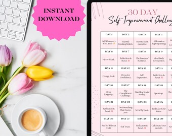 30 Day Challenge Tracker, Printable Planner Checklist for Mental Wellness | Daily Well-being Mindfulness | Self Love Journal Habit Tracker
