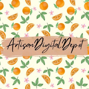 Summer Orange Floral Seamless Pattern, Digital Download, Orange Digital Paper, Orange Fruit Pattern, Citrus Designs