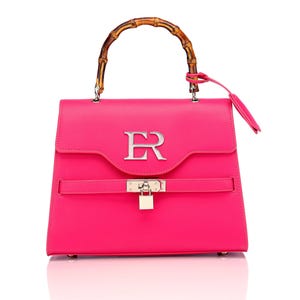 Bright Pink Megan Tote – Embossed Checkered Handbag with Black Interior, Stylish Large Shoulder Bag, Chic Pink Purse for Women