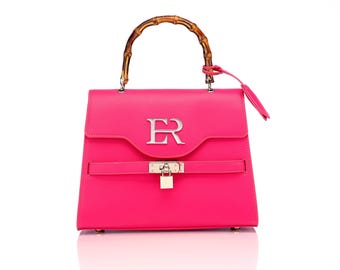 Pinke Megan Tote – Geprägte karierte Handtasche mit schwarzem Innenleben, Stilvolle große Schultertasche, schicke Pinke Geldbörse für Frauen