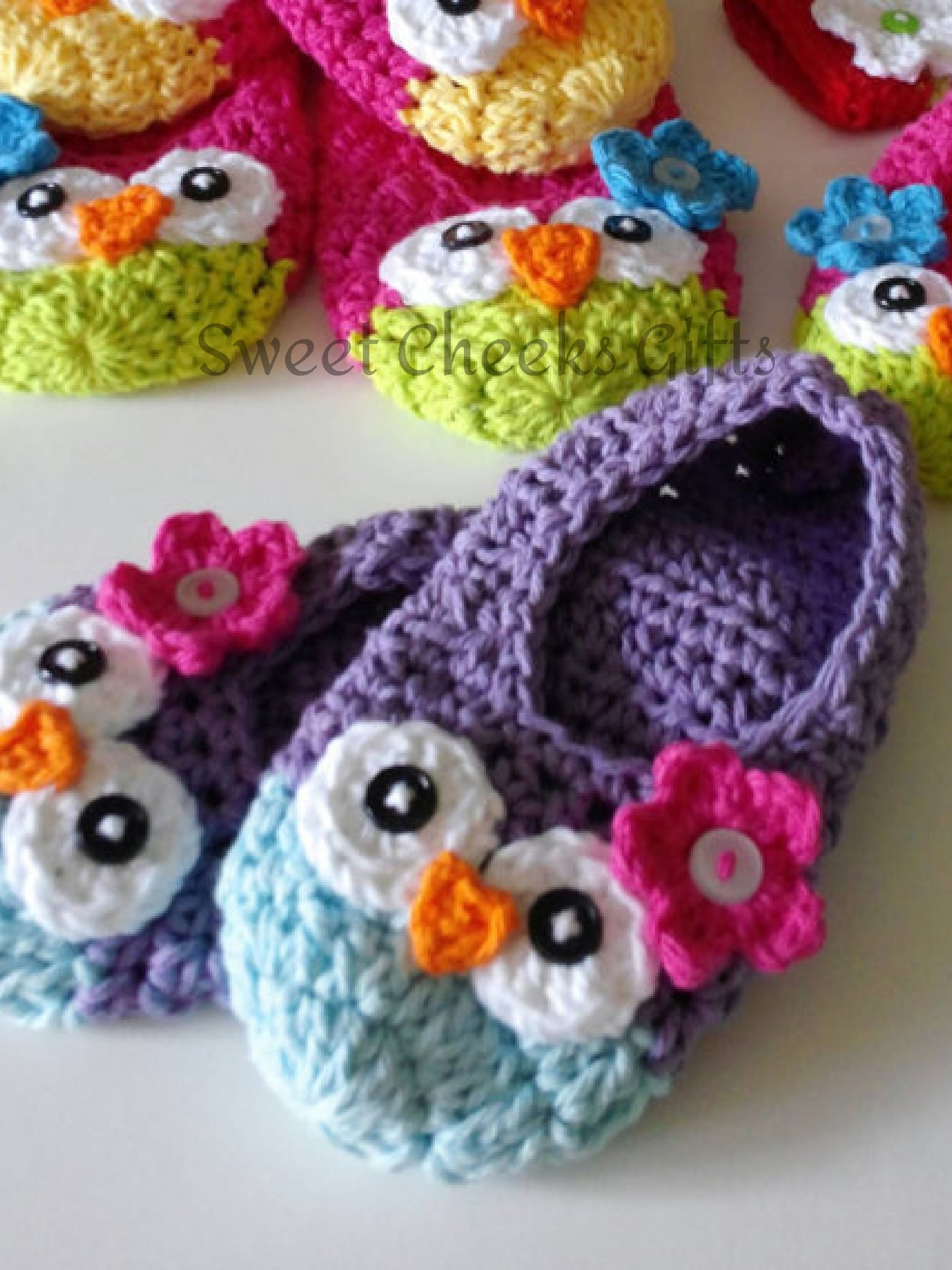 youth owl ballet style slippers -- custom made to order pink house shoes
