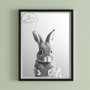 Black & white rabbit illustration wall art
