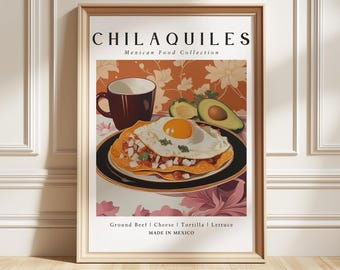 Lámina artística de chilaquiles, póster de desayuno mexicano, decoración rústica de cocina, regalo gastronómico