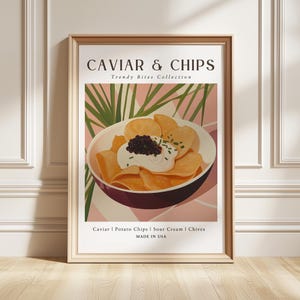 Caviar & Potato Chips Art Print, Luxe Snack Poster, Bar Cart Wall Decor, Foodie Gift