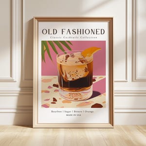 Old Fashioned Kunstdruck, klassisches Whisky-Cocktail Poster, Barwagen Dekor, Foodie Geschenk