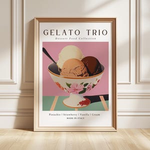 Gelato Trio Art Print, Italian Dessert Poster, Modern Kitchen Wall Decor, Foodie Gift