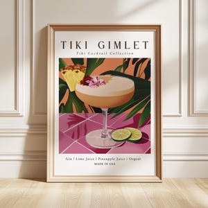 Tiki Gimlet Art Print, Tropical Cocktail Poster, Bold Bar Cart Decor, Foodie Gift