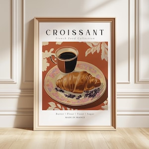 Croissant Art Print, French Pastry Poster, Breakfast Kitchen Decor, Foodie Gift