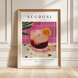 Impresión artística de Negroni, póster de cóctel italiano, decoración clásica de bar, regalo gastronómico