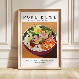 Poke Bowl Art Print, Hawaiian Food Poster, Healthy Kitchen Wall Decor, Foodie Gift
