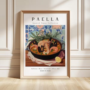 Paella Art Print, Spanish Food Poster, Mediterranean Kitchen Decor, Foodie Gift