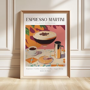 Impresión artística de Espresso Martini, elegante póster de cóctel, decoración de pared de bar, regalo gastronómico