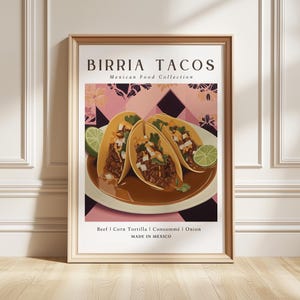 Birria Taco's kunstprint, poster Mexicaans comfortfood, streetstyle decor, foodiecadeau