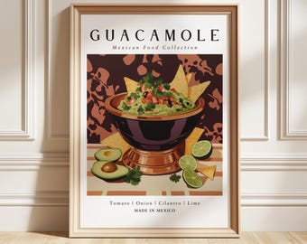 Lámina artística de guacamole, póster de comida mexicana, decoración de cocina con aguacate, regalo gourmet