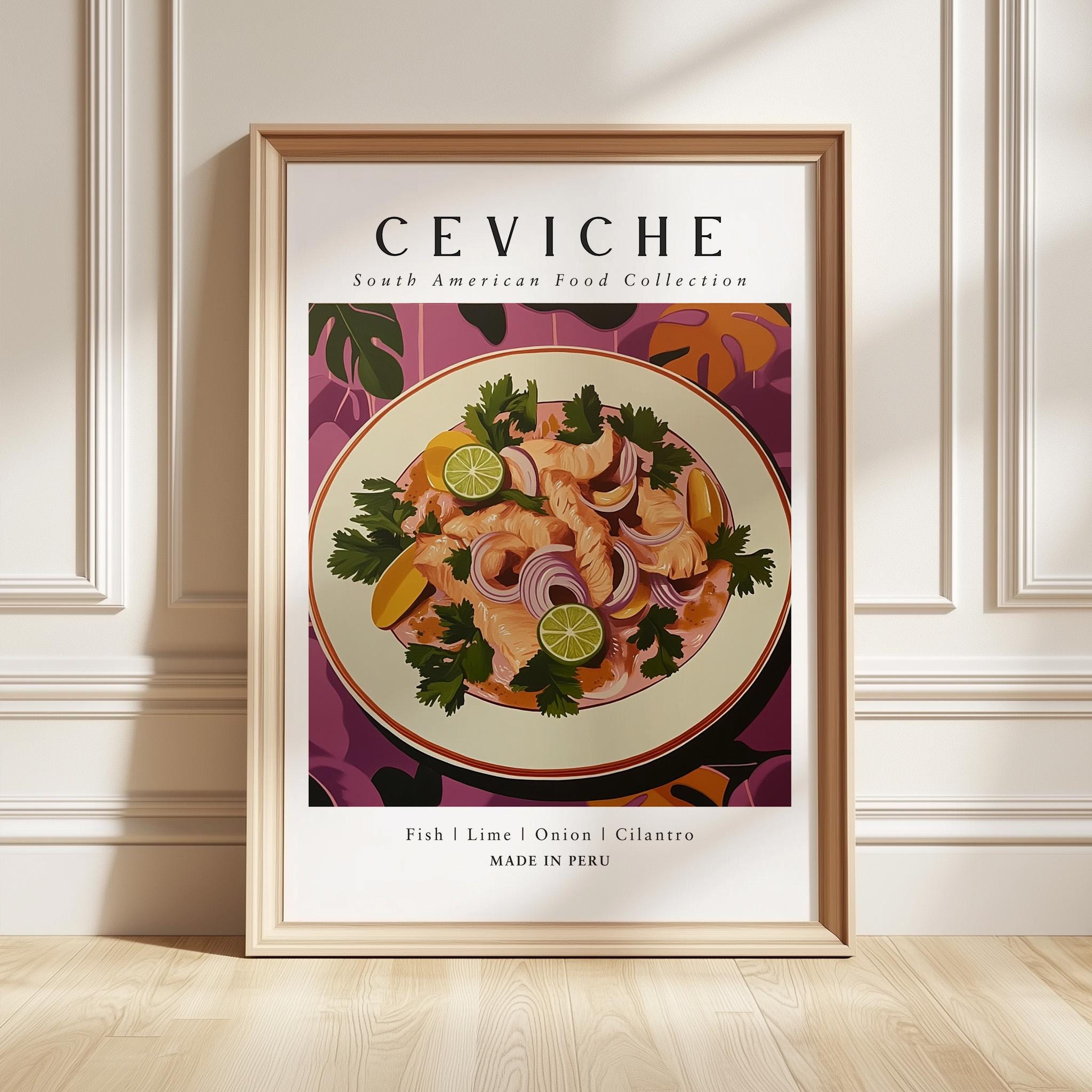 Lámina artística de ceviche, póster de comida peruana, decoración de cocina con mariscos frescos, regalo gourmet