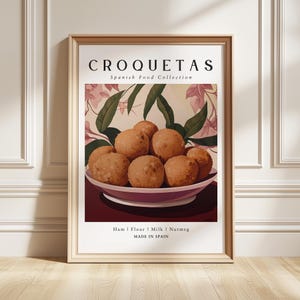 Croquetas Art Print, Spanish Tapas Poster, Rustic Kitchen Decor, Foodie Gift