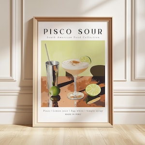 Pisco Sour Kunstdruck, peruanischer Cocktail Poster, Bar Wanddekor, Foodie Geschenk