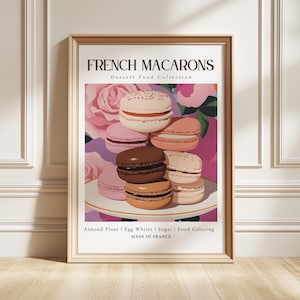French Macarons Art Print, Elegant Dessert Poster, Patisserie Kitchen Decor, Foodie Gift