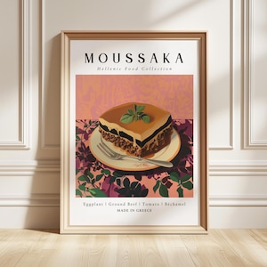 Moussaka Art Print, Greek Food Poster, Mediterranean Kitchen Decor, Foodie Gift