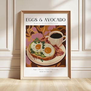 Eggs & Avocado Art Print, Breakfast Food Poster, Brunch Kitchen Decor, Foodie Gift