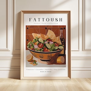 Fattoush Kunstdruck, libanesischer Salat Poster, Naher Osten Küche Dekor, Foodie Geschenk