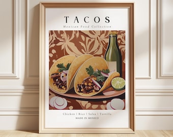 Lámina artística de tacos, póster de comida mexicana, arte mural de comida callejera, regalo gastronómico