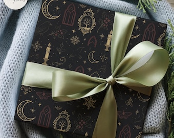 Celestial Wrapping Paper, Moon Phase Gift Wrap, Witchy Birthday Wrapping Paper, Boho Dark Gift Wrap, Astrology Gift Wrap, Starry Night Paper
